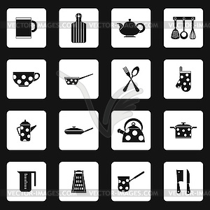 Kitchen utensil icons set, simple style - vector clipart