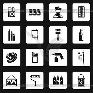 Artist studio icons set, simple style - white & black vector clipart