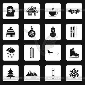 Набор зимних иконок, простой стиль - клипарт в векторном виде