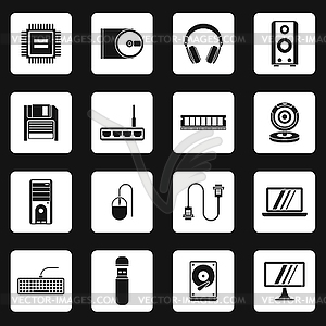 Computer equipment icons set, simple style - vector clipart