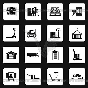 Warehouse and storage icons set, simple style - vector image