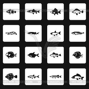 Fish icons set, simple style - vector clipart