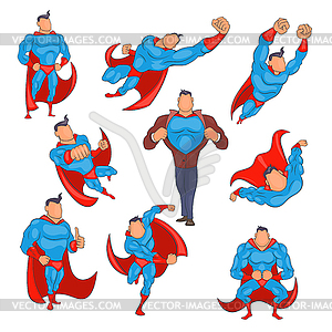 Superhero icons set in cartoon style - vector image