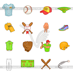 Набор иконок бейсбол, мультяшном стиле - векторизованный клипарт