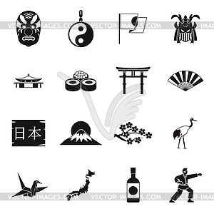 Japan icons set, simple style - vector image