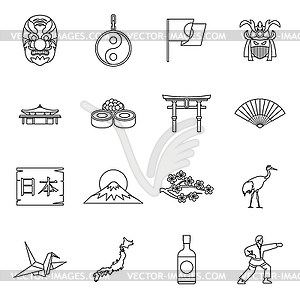 Japan icons set, outline style - vector image