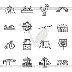 Amusement park icons set, outline style - royalty-free vector clipart