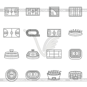 Sport stadium icons set, outline style - vector image