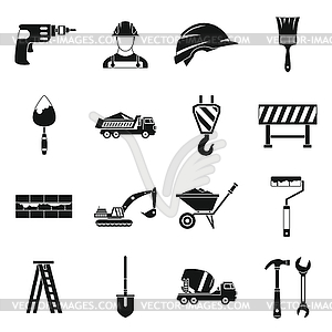 Construction icons set, simple style - vector image