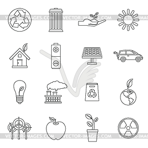 Ecology icons set, outline style - white & black vector clipart