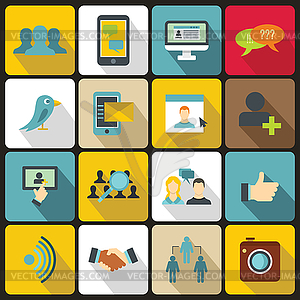 Social network icons set, flat style - vector image