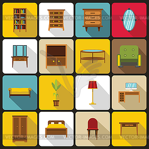 Furniture icons set, flat style - vector clipart / vector image