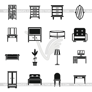 Furniture icons set, simple style - vector image