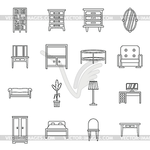 Furniture icons set, outline style - vector image