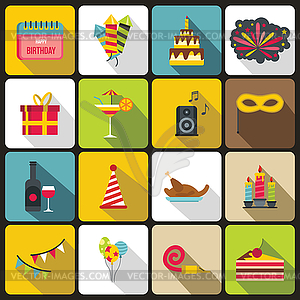 Happy Birthday icons set, flat style - color vector clipart