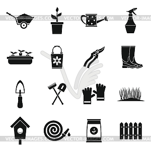 Gardening icons set, simple style - vector image