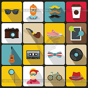 Hipster icons set in flat style - vector clip art