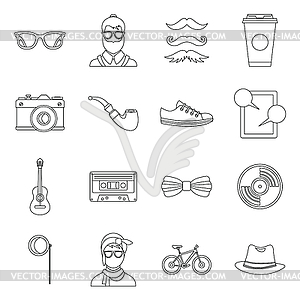 Hipster icons set, outline style - royalty-free vector clipart