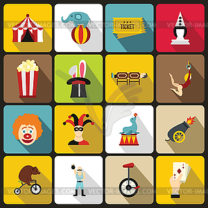 Circus entertainment icons set, flat style - vector image