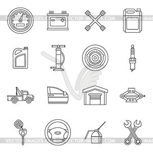 Car maintenance and repair icons set outline style - vector clipart / vector image