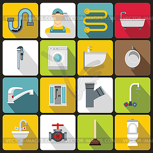 Plumbing icons set, flat style - vector clip art