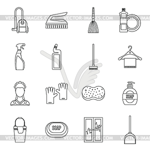 House cleaning icons set, outline style - vector clipart