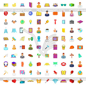 100 universal icons set, cartoon style - vector image