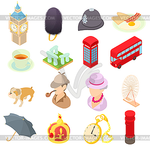 Great Britain icons set, isometric 3d style - vector image