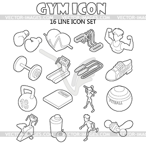 Gym icons set in outline style - vector clipart