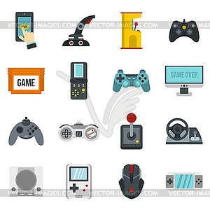 Video game icons set, flat style - vector image