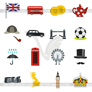 Great Britain icons set, flat style - vector clipart