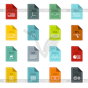 File format icons set, flat style - vector image