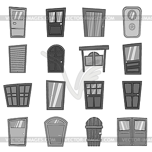 Door icons set in black monochrome style - vector clipart / vector image