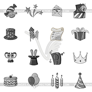Celebration icons set, black monochrome style - vector image