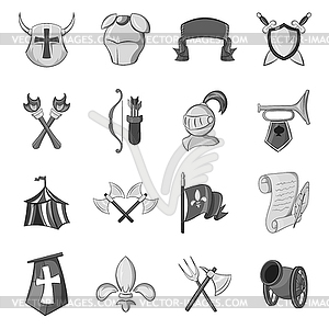 Knight icons set, black monochrome style - vector image