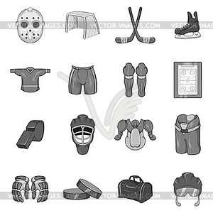 Hockey icons set in black monochrome style - white & black vector clipart