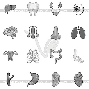 Human organ icons set, black monochrome style - royalty-free vector clipart