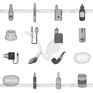 Vape icons set, black monochrome style - vector clip art