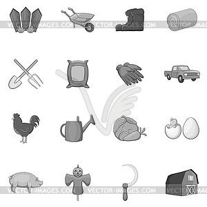 Farming icons set, black monochrome style - vector image