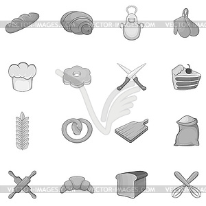 Bakery icons set, black monochrome style - vector clipart