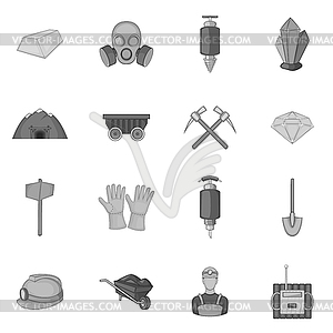 Mining icons set, black monochrome style - vector image