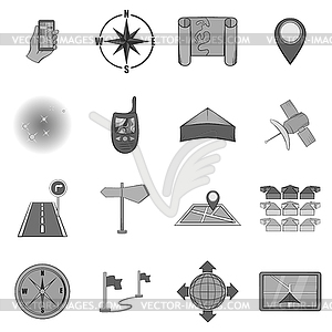 Navigation icons set, black monochrome style - vector image