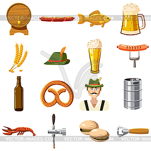Oktoberfest icons set in cartoon style - royalty-free vector clipart