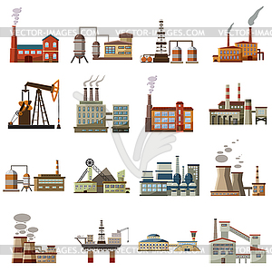 Набор иконок фабрики, мультяшном стиле - стоковое векторное изображение