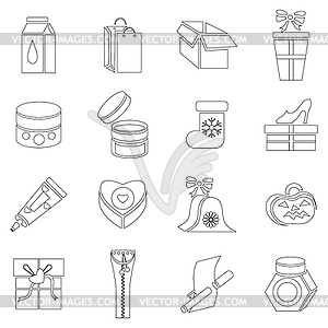 Packaging icons set, outline style - vector image