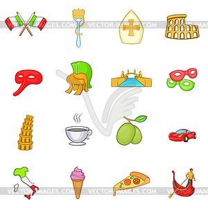 Italy icons set in cartoon style - vector EPS clipart