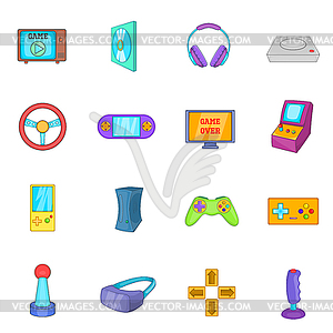 Video game icons set, cartoon style - vector image