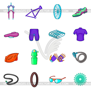 Bicycling icons set in cartoon style - stock vector clipart