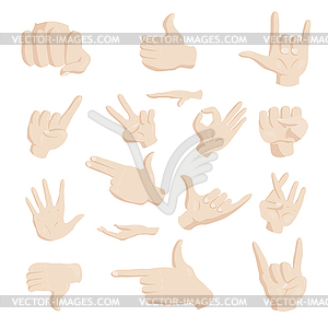 Hand gesture icons set, cartoon style - vector clip art