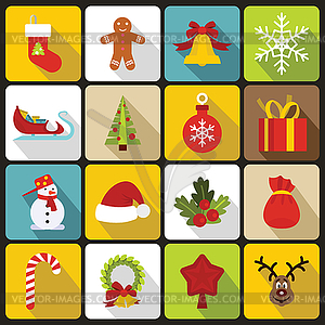 Christmas icons set in flat style - vector clip art